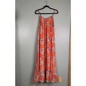 True Destinations‎ Womens Orange Floral Tropical Maxi Dress Resort Wear Size L